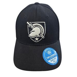 Vintage Army Black Knights Fitted Hat Cap Y2K Black Wool Memory Fit Military